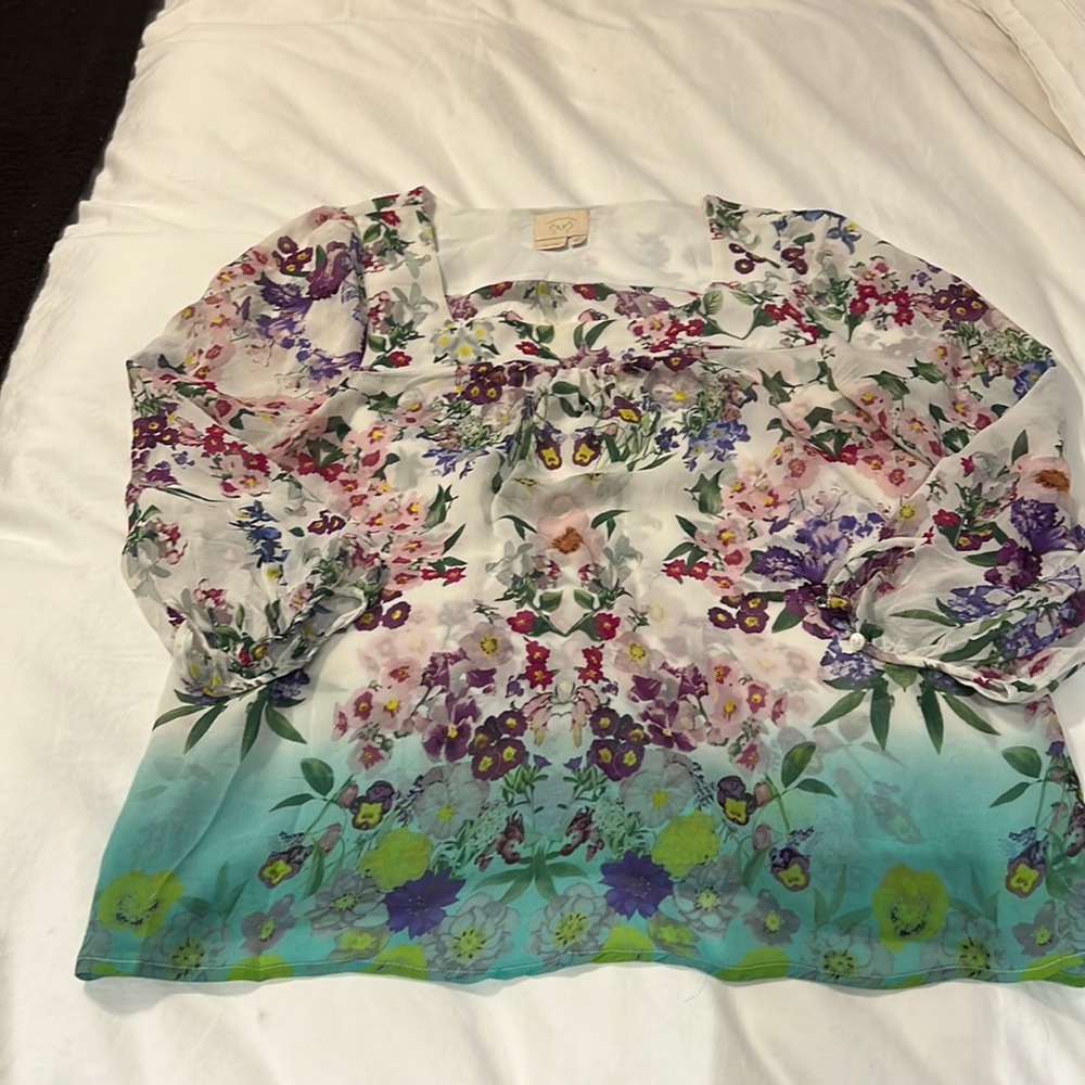 Anthropologie Vanessa Virginia US12 sheer floral square neck blouse